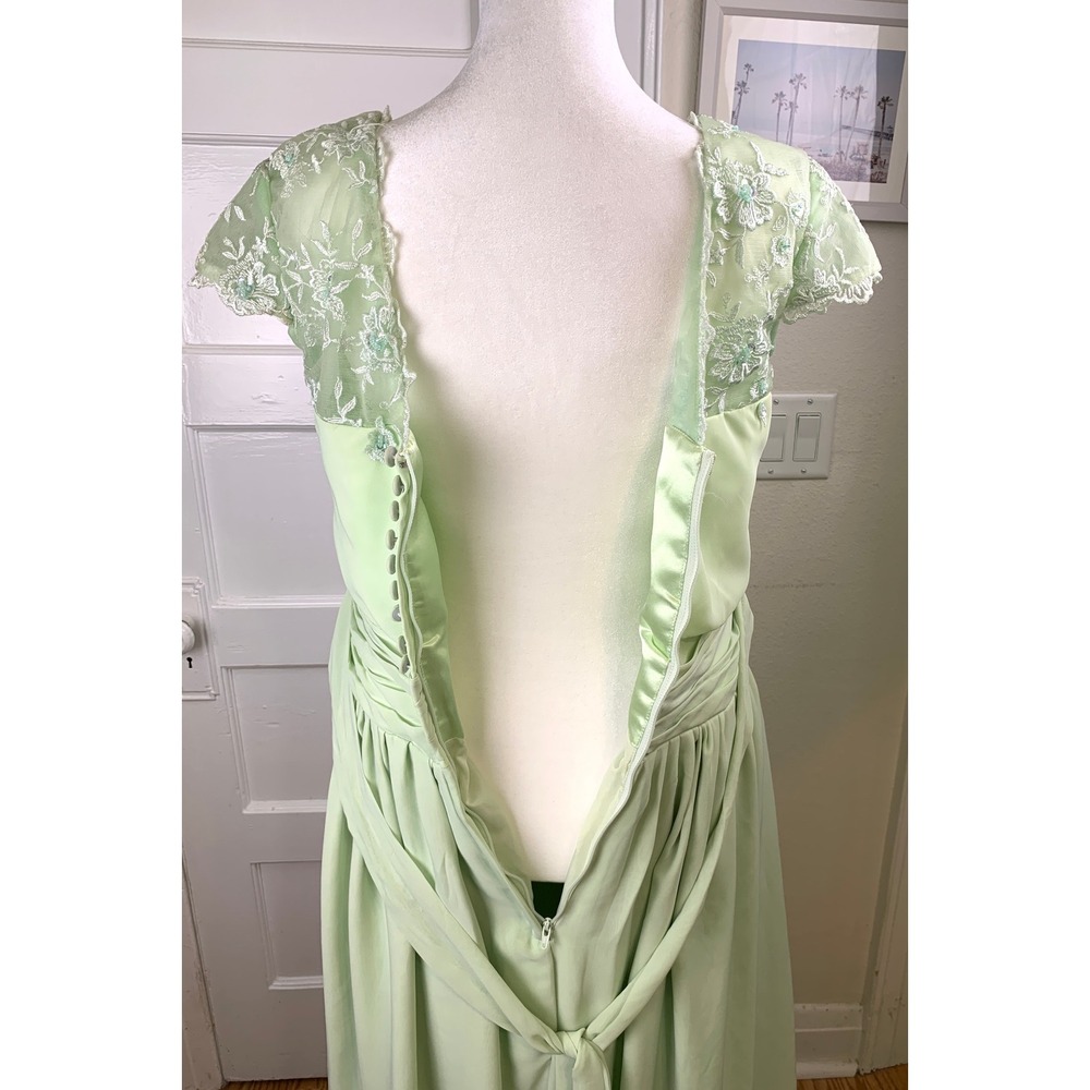 Sage Green 1950s Vintage Style Cocktail Dress Courthouse Wedding Chiffon Size M - Picture 13 of 16